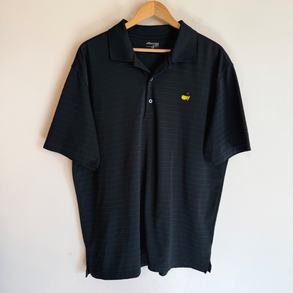 Masters Tech Augusta National Golf Polo Mens XL Black Striped Performance Shirt